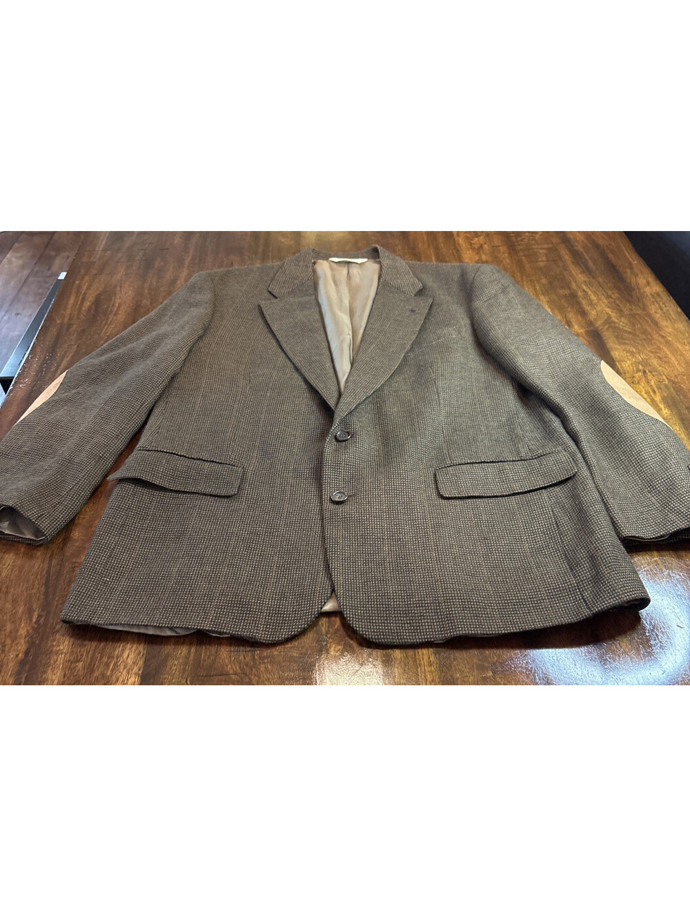 VTG Evan Picone Houndstooth Men’s Elbow Patch Blazer Coat Wool Tweed